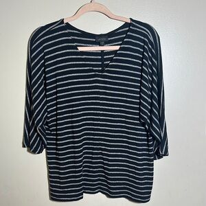 J Jill Wearever‎ Black Gray Striped Relaxed Top | Medium Petite
